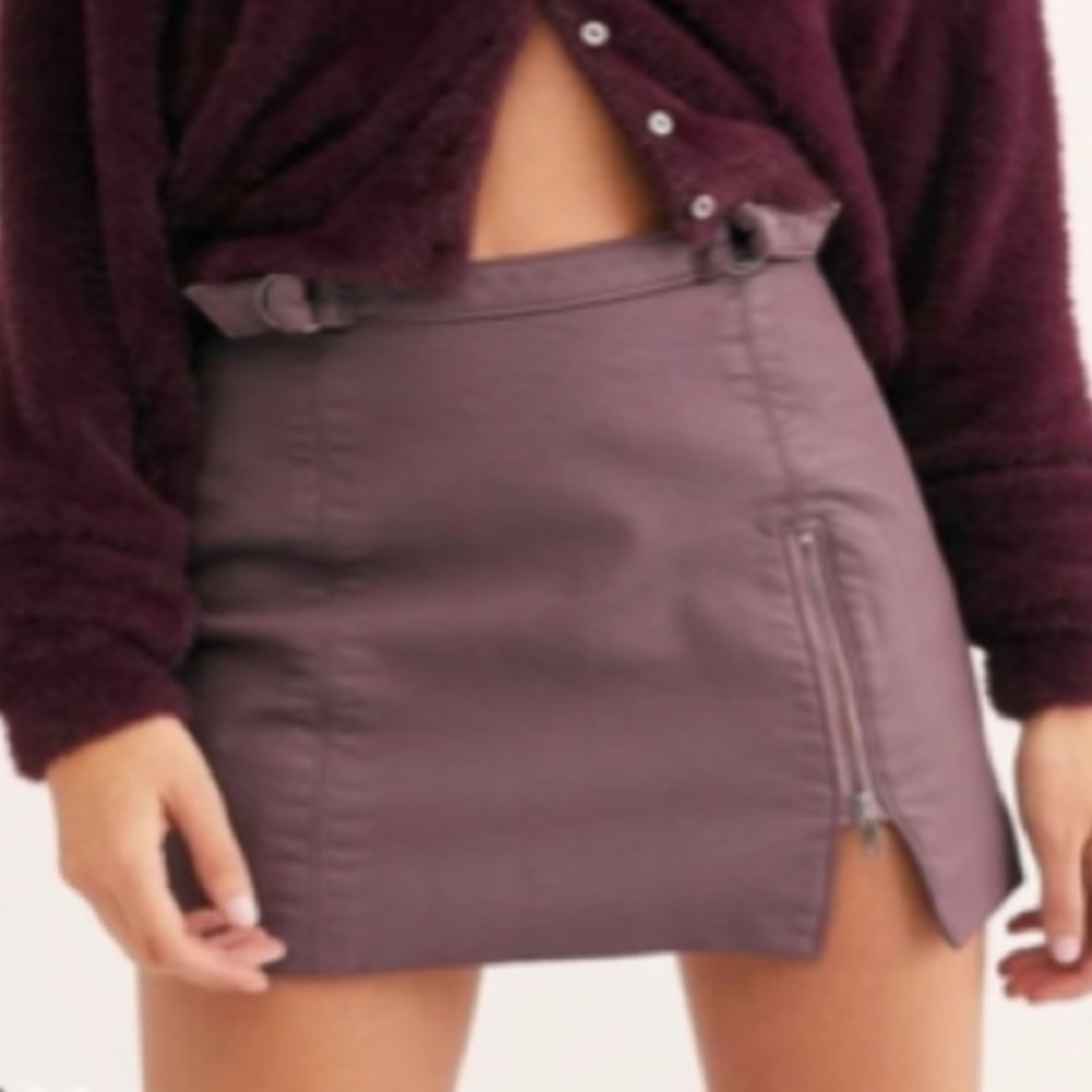 Free People Faux Leather Mini Skirt Purple